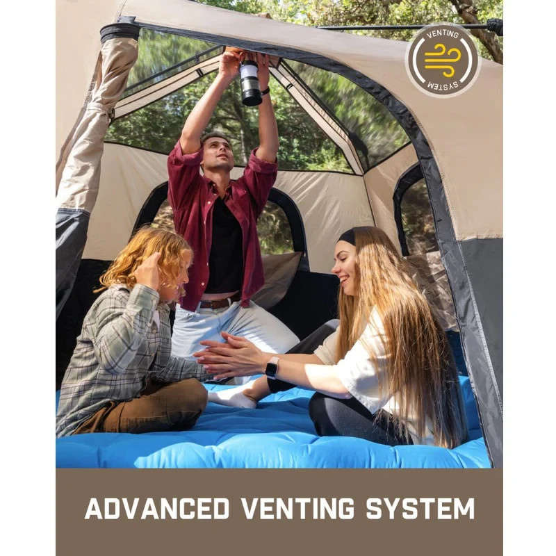FanttikOutdoor 6 Person Instant Cabin Tent Setup in 60 Seconds with Rainfly & Wi
