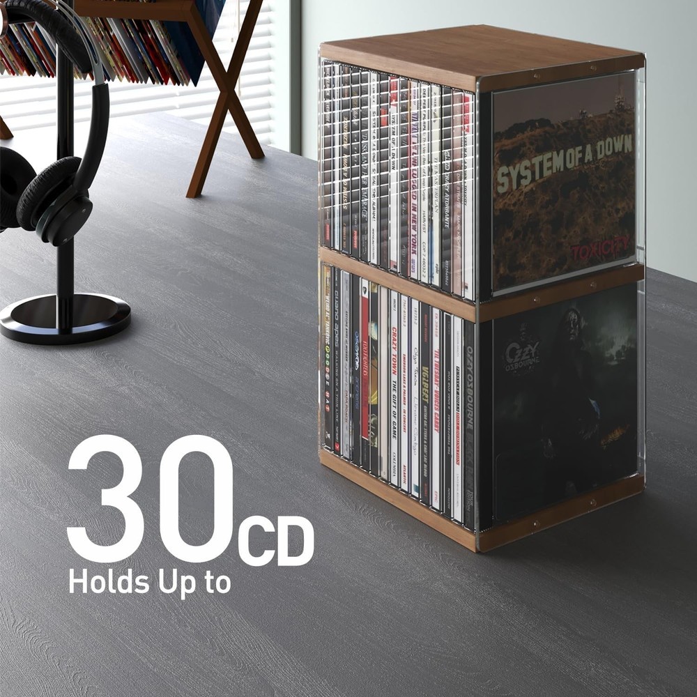 Customizable Retro Walnut CD Organizer Rack - Ideal Media Storage Solution