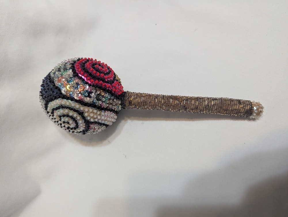 Colorful sequined voodoo maraca rattle - please read