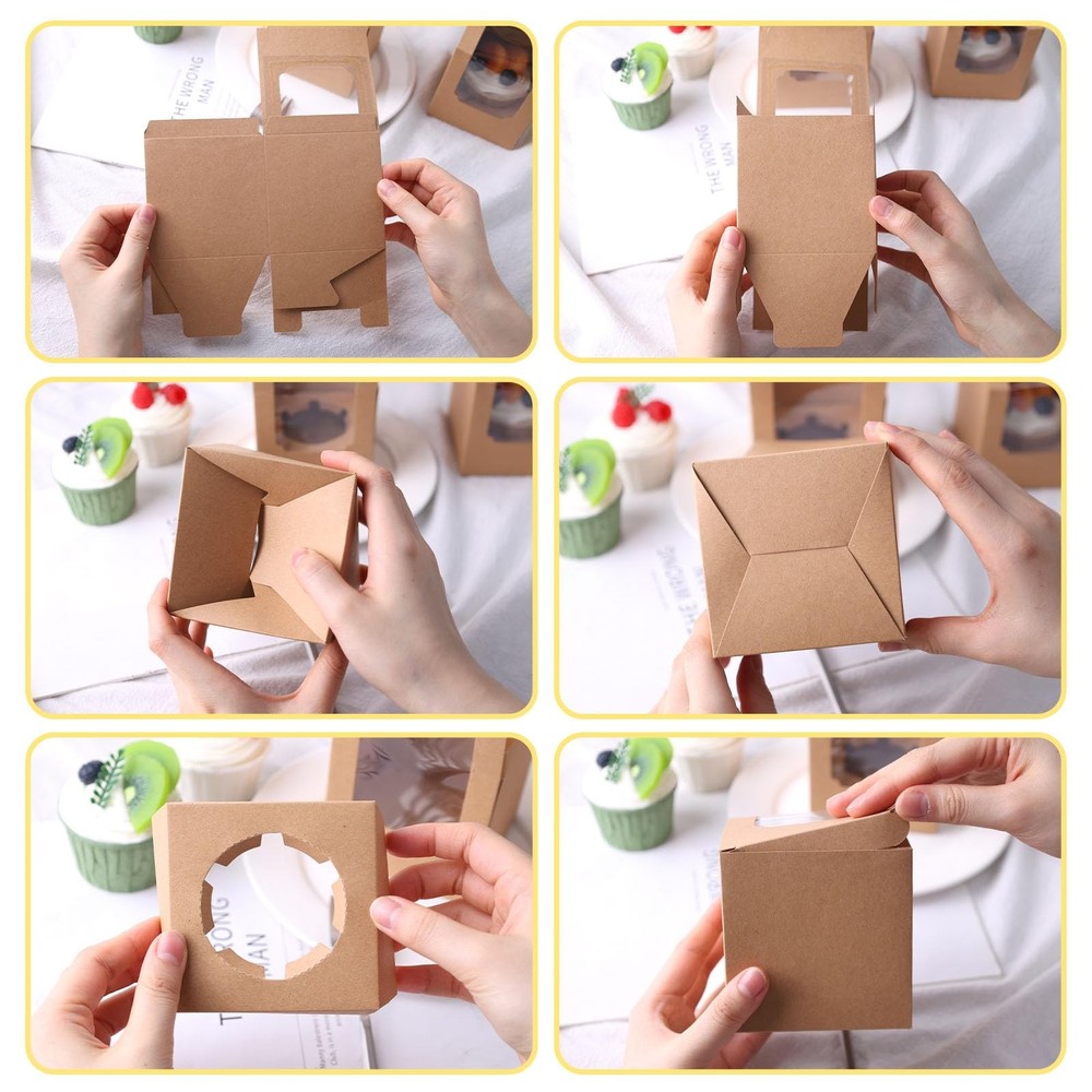 Individual Cupcake Boxes 20 PCS 3.5" Pre-Assembled with Window Inserts