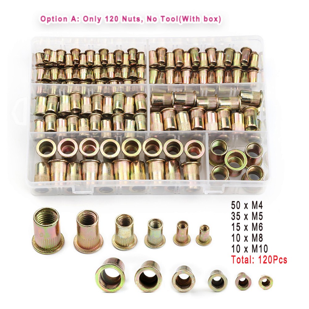 180PC Rivet Gun Nut Kit Rivnut Setting Tools NutSert Tool Hand Blind Riveter 13"