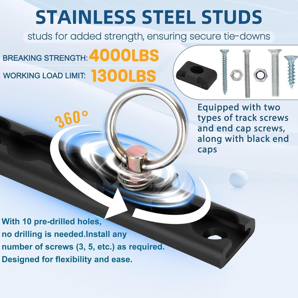 Pack L Track Tie Down System, Includes Black Anodized Aluminum L-Track 4ft 4