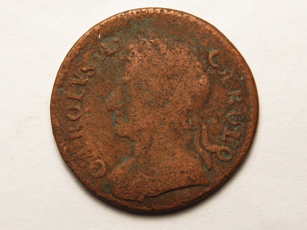 1673 Great Britain Farthing, Corroded
