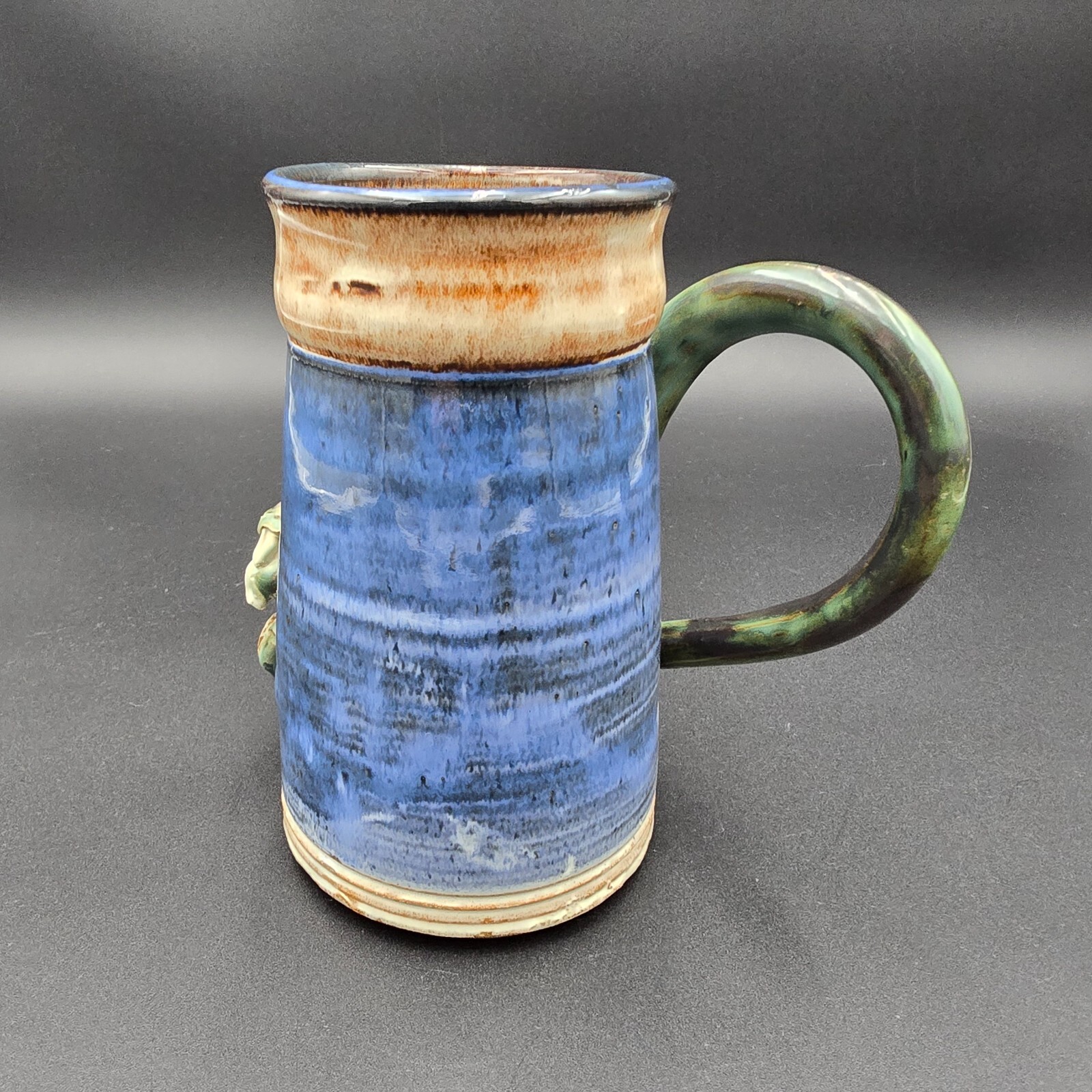 Studio Art Pottery Dragon Mug Stein Cup Large Artist Signed CM HR 7" tall