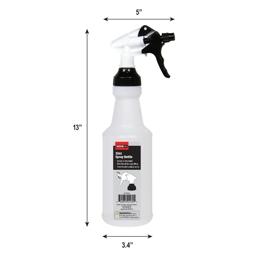 (3 pack) Plastic Wide Mouth Empty Spray Bottle, Holds 32oz