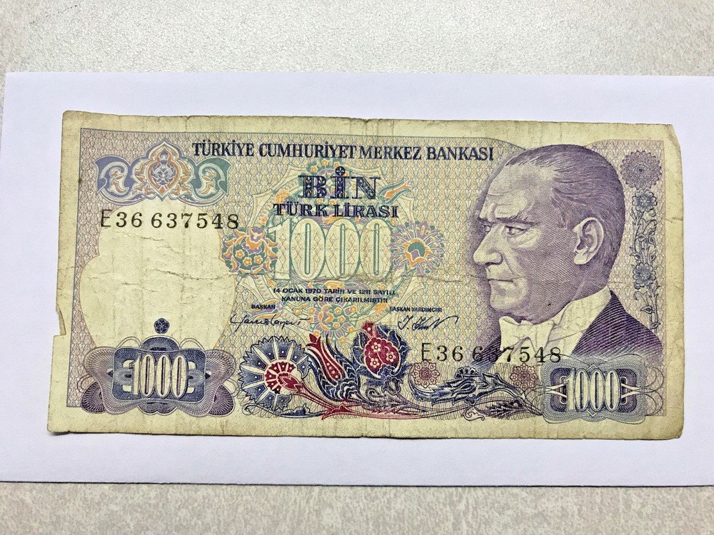 1970 Turkey 1000 Lirasi Note VG #7987