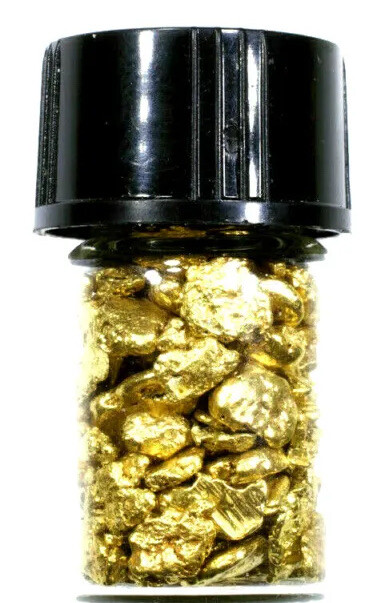 1.000 GRAMS ALASKAN YUKON BC NATURAL PURE GOLD NUGGETS #8 MESH W BOTTLE (#B800)