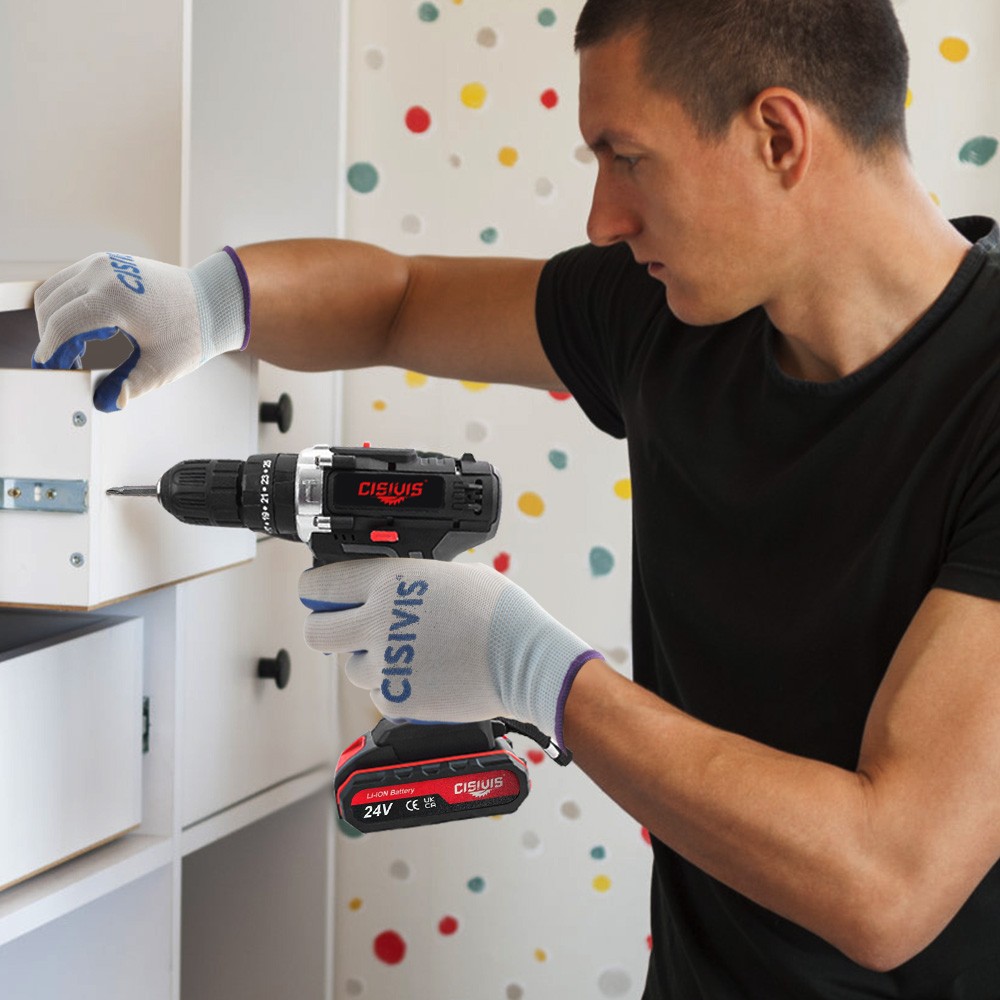 24V Cordless Impact Driver Hammer Drill Combo Kit with 2 Battery & Charger.