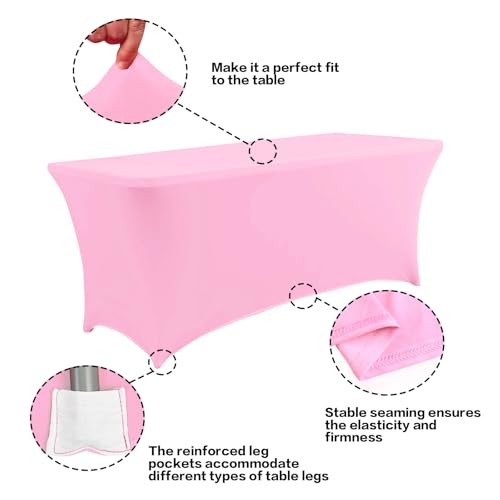 2 Pack 4FT Table Cloth for Rectangular Fitted Events Stretch 4 Ft - 2 Pcs Pink
