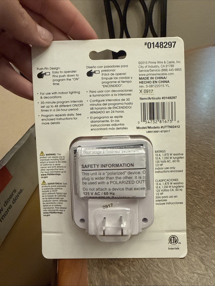 Prime 24 Hour Timer Indoor Electrical Plug Auto Program Security NEW in Package