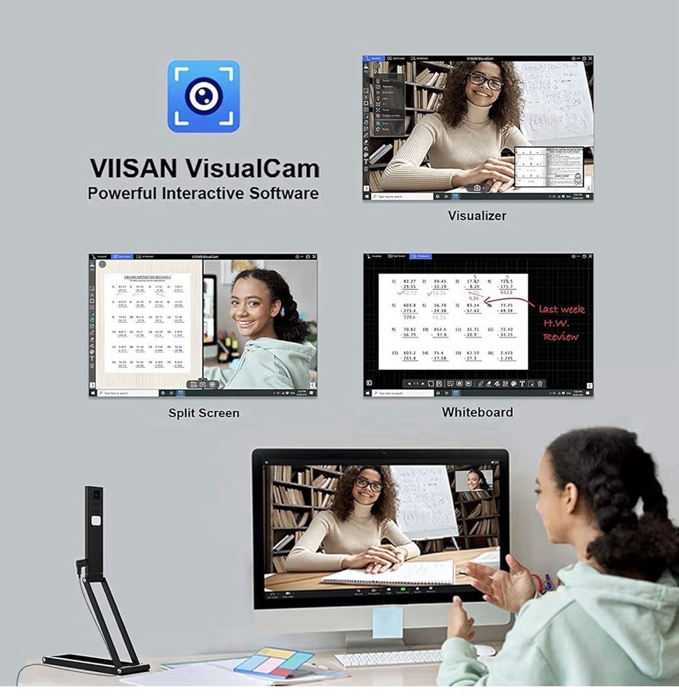 VIISAN P2U Document Camera & Webcam 2K with Dual Microphone