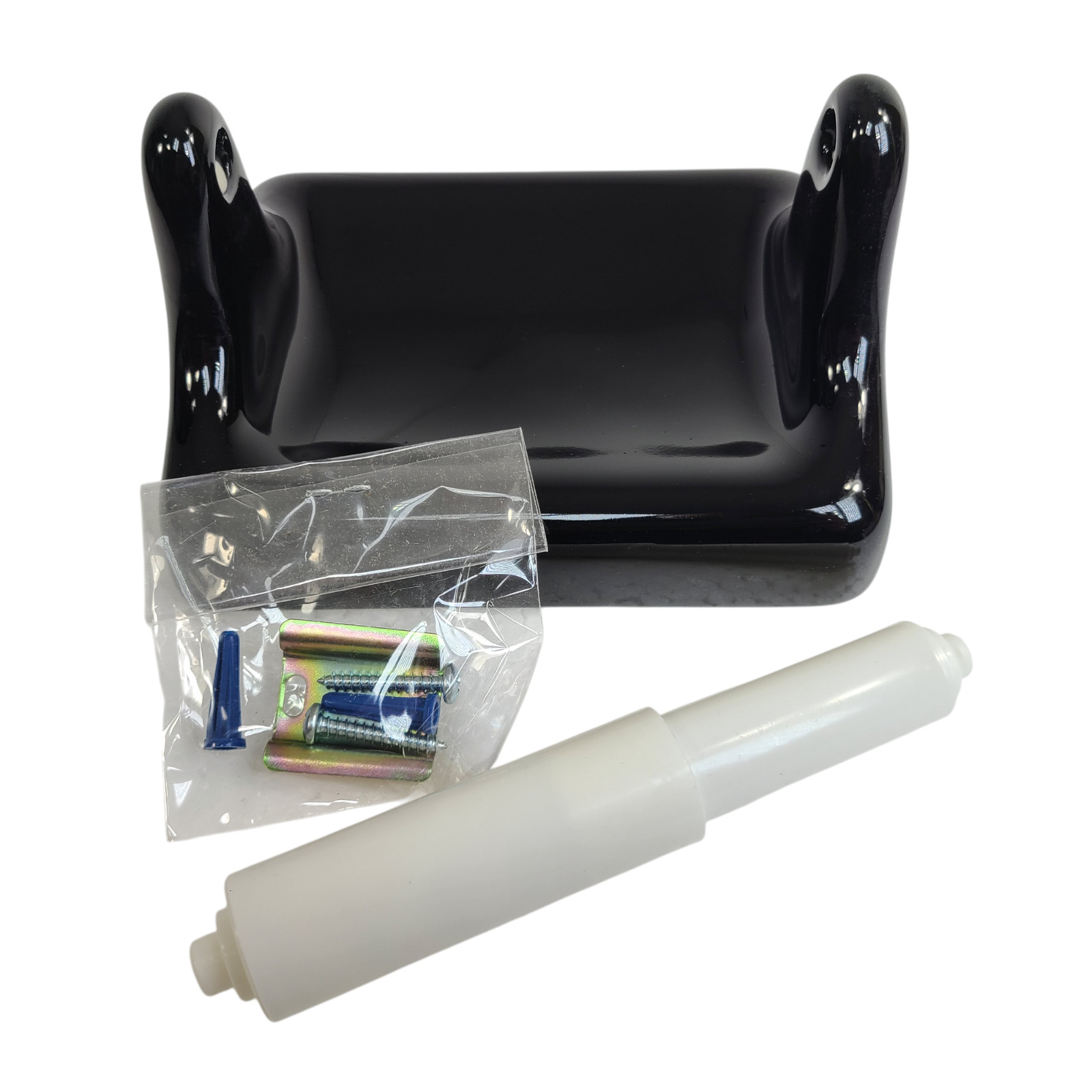 Vintage Black Ceramic TP Toilet Paper Holder Screw in Drywall Mid Century Modern