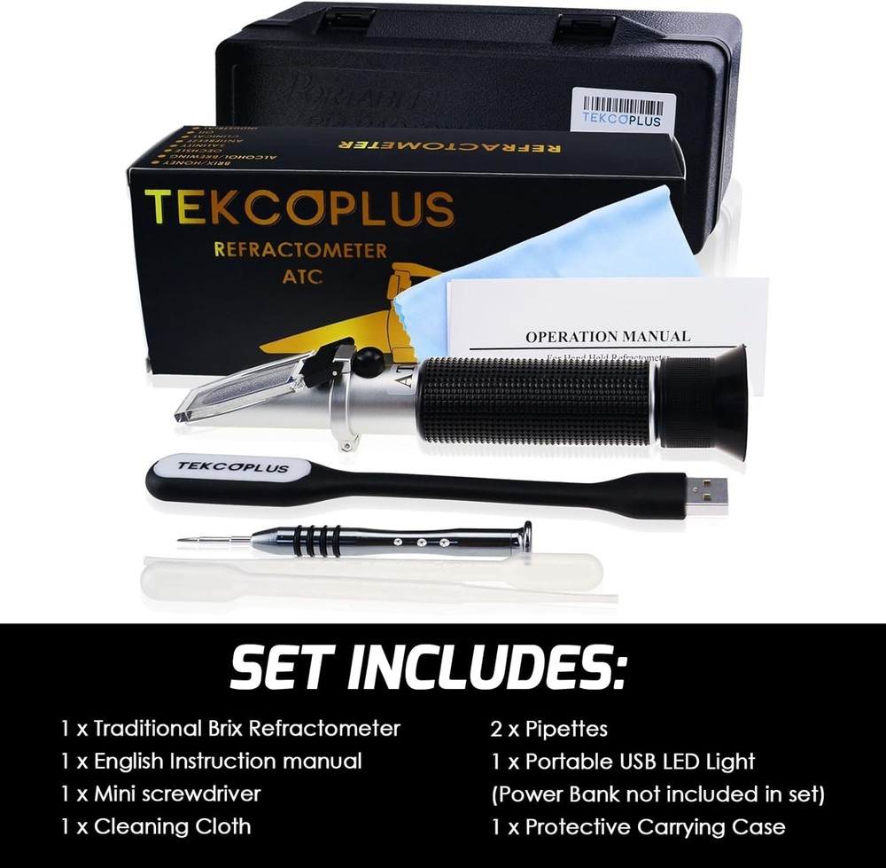 Portable 0-10% Brix Refractometer for Precise Sugar Content Testing & LED Light