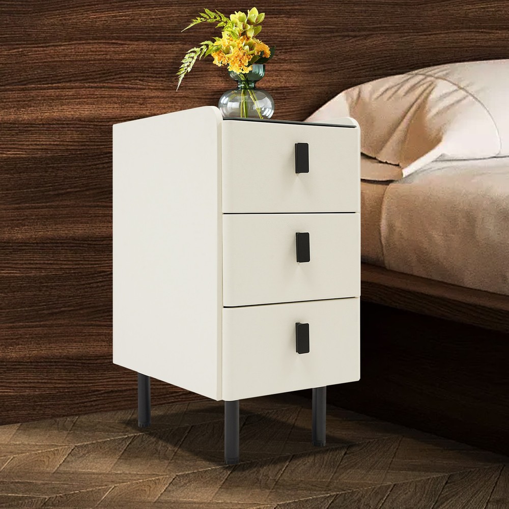 3 Drawers Smart Bedside Table Small Nightstand Bedside Table w/Light & Wireless