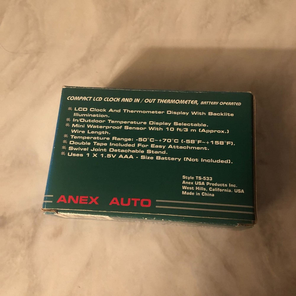 Anex Auto Compact LCD Clock and In/Out Thermometer - NEW