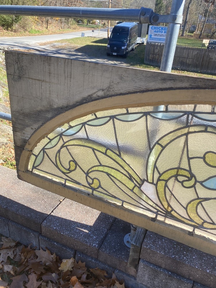 VICTORIAN LEADED STAINED GLASS TRANSOM WINDOW