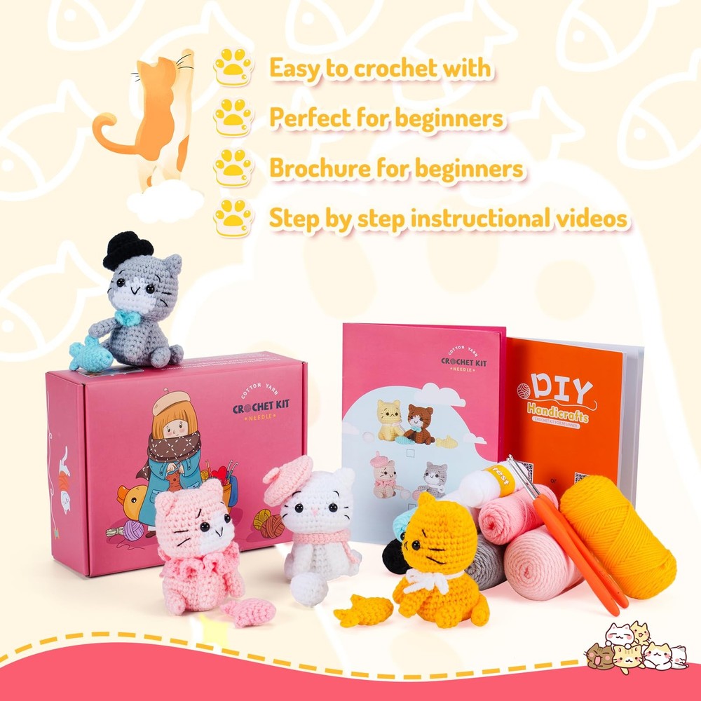 Crochet Kit for Beginners - Cat Crochet Kit with Step-by-Step Video Tutorials...