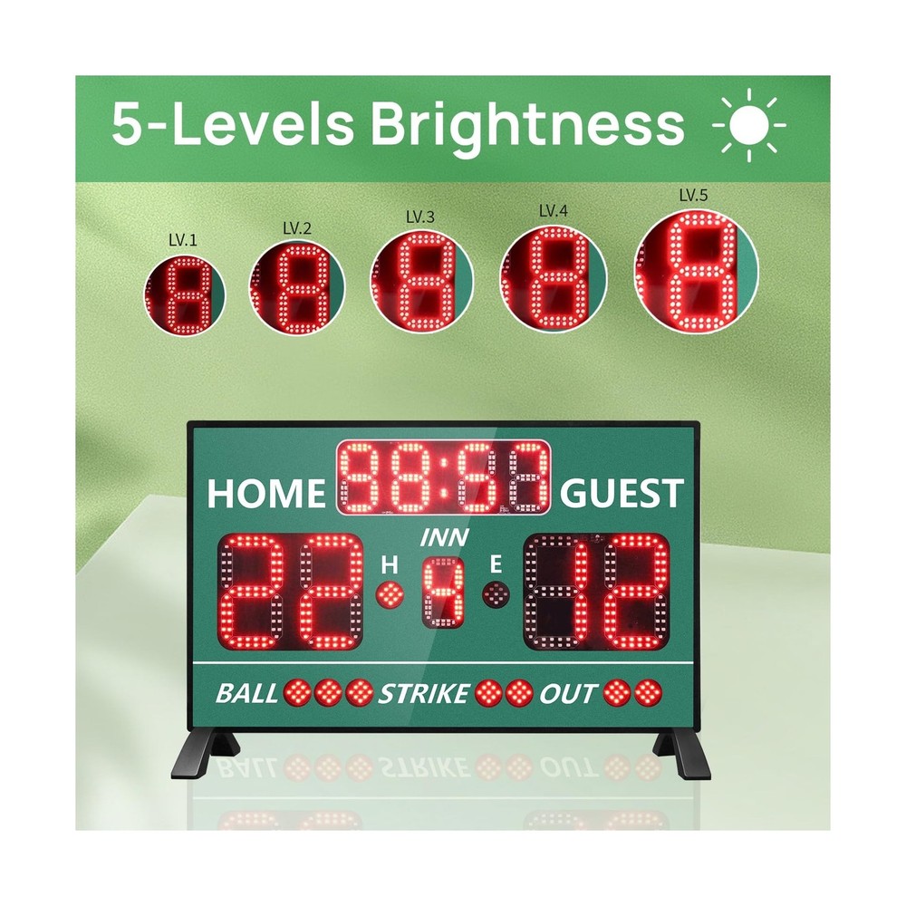 YZ Digital Baseball Scoreboard with Timer Clock, LED Outdoor Electronic Softb...