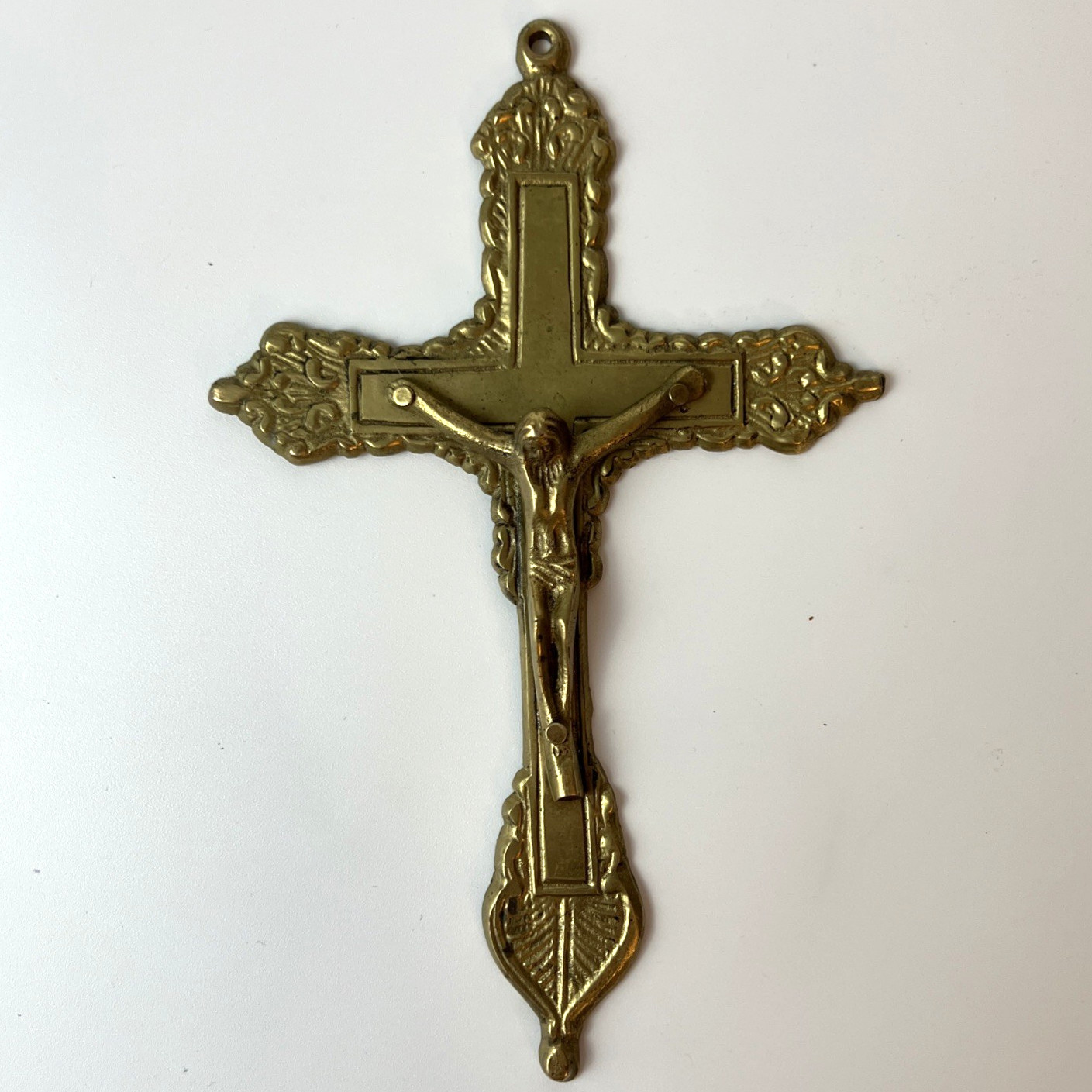 Vintage Ornate Brass Crucifix Wall Hanging Cross Catholic Religious Jesus