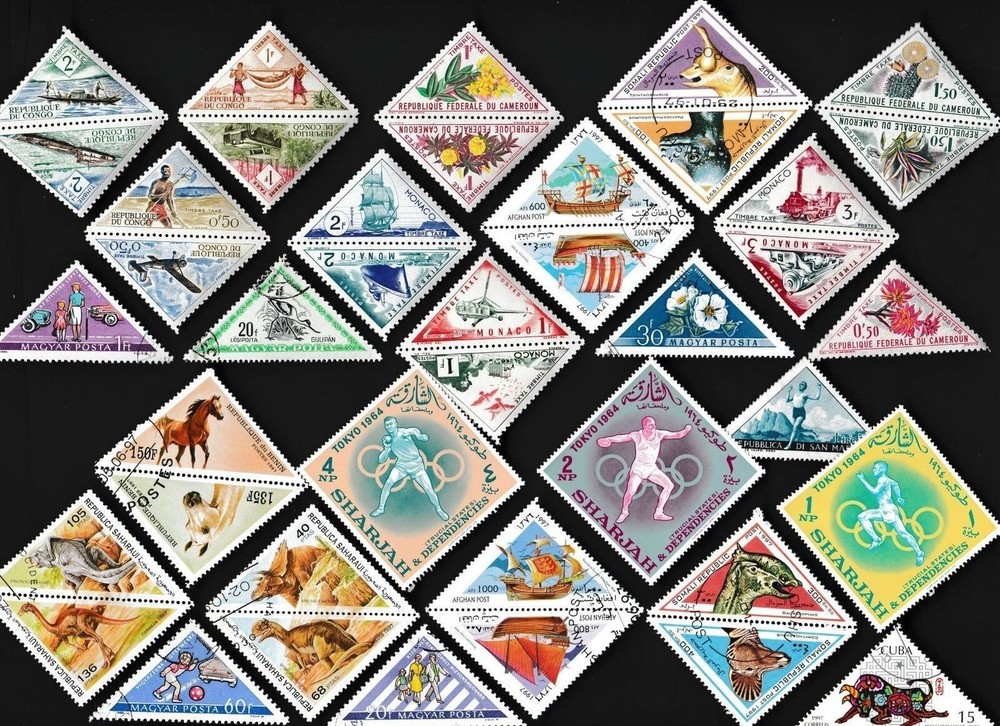 50 ALL DIFFERET DIAMONDS & TRIANGLES (DIAMOND & TRIANGLE SHAPED) STAMPS