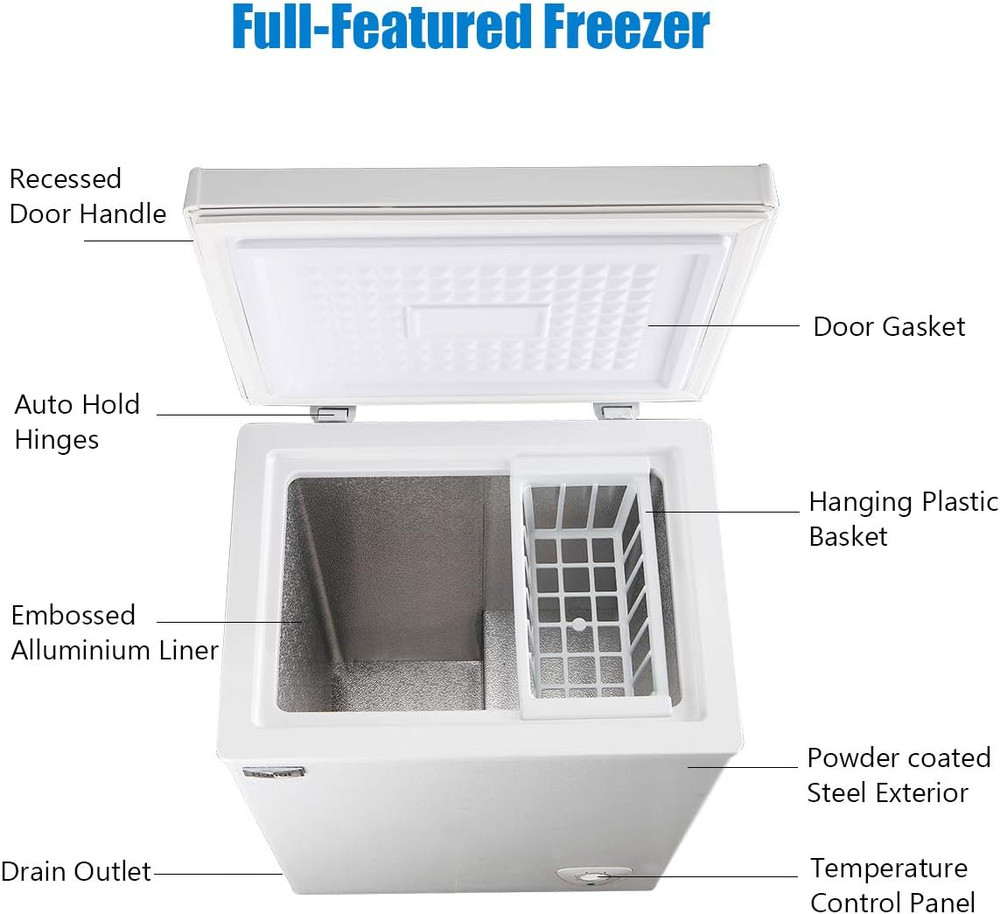 3.5 Cu.Ft Chest Freezer Compact Mini Deep Freezer with 7 Adjustable Temp Control