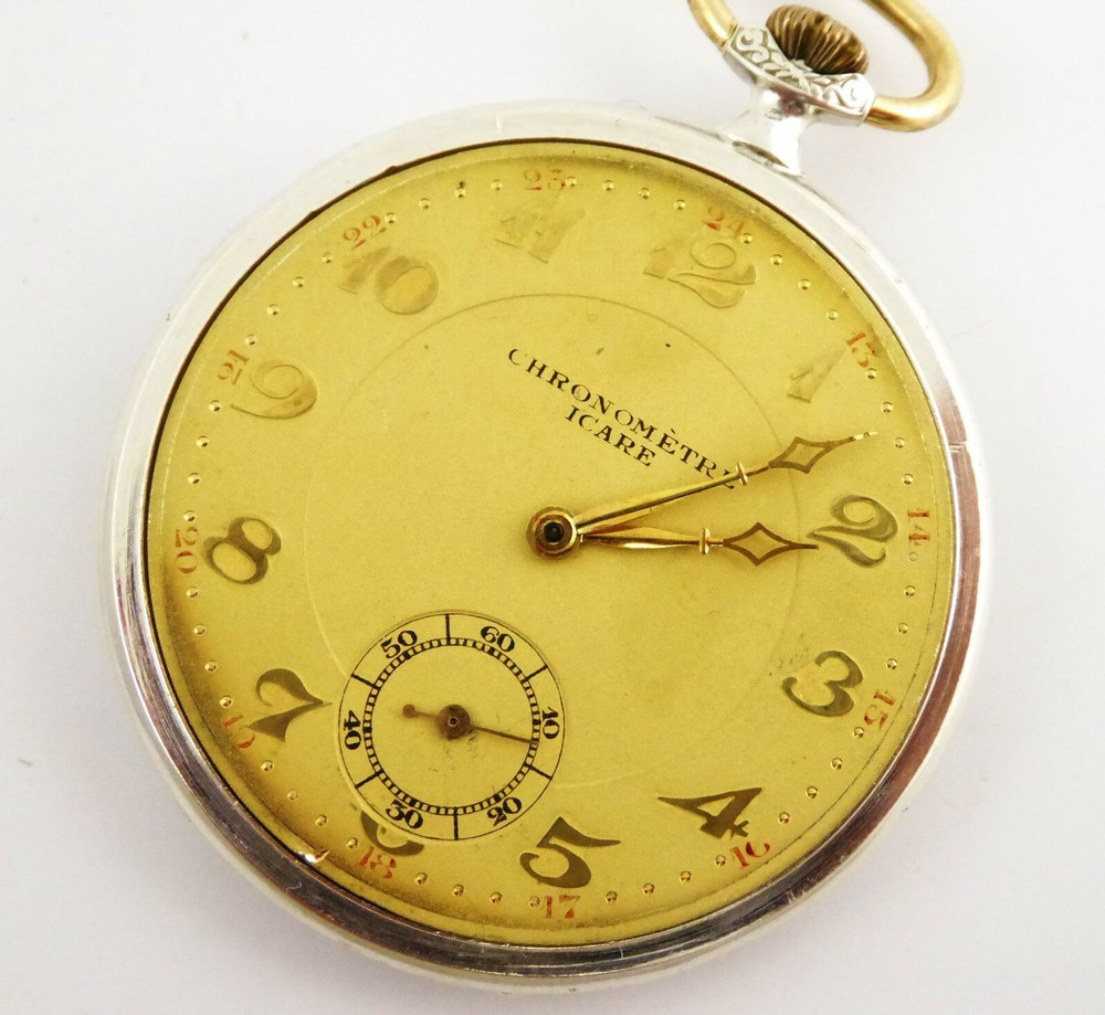 Early Solid Silver 1900s Antique Mechanical Pocket Watch Chronometre Icare AF