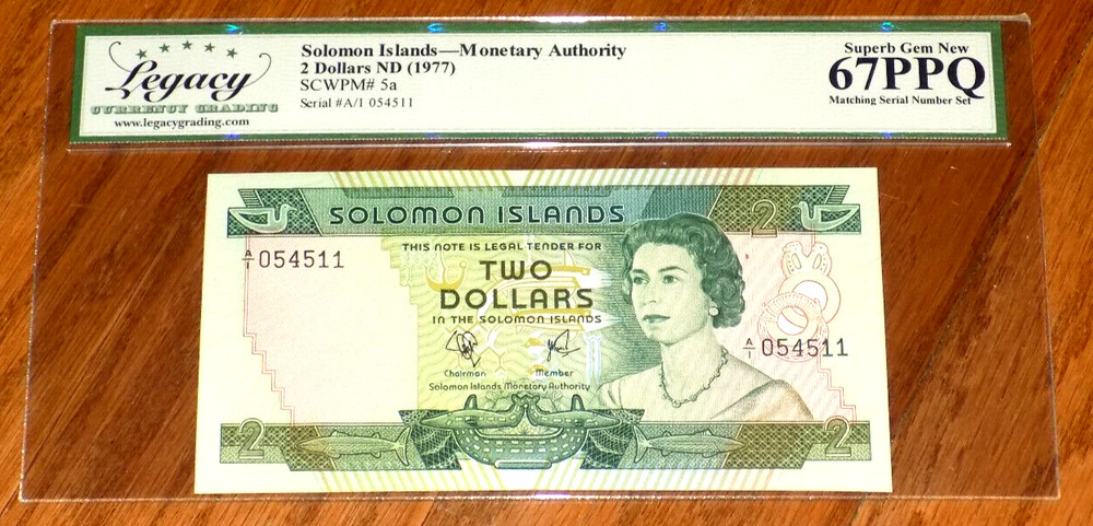 Solomon Islands 2 Dollars $2 1977 P7a LEGACY 67 PPQ BRITISH QEII Admin. Note