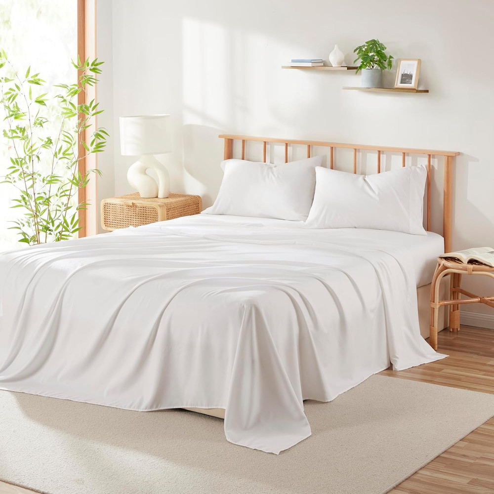 4 Piece Queen Sheet Set - 60% Microfiber, 40% Rayon Derived from Bamboo Sheets Q