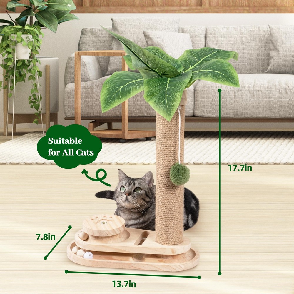Cat Scratching Post Interactive Toy Dangling Ball 2 Layer 17.7 Inch Tall Pole