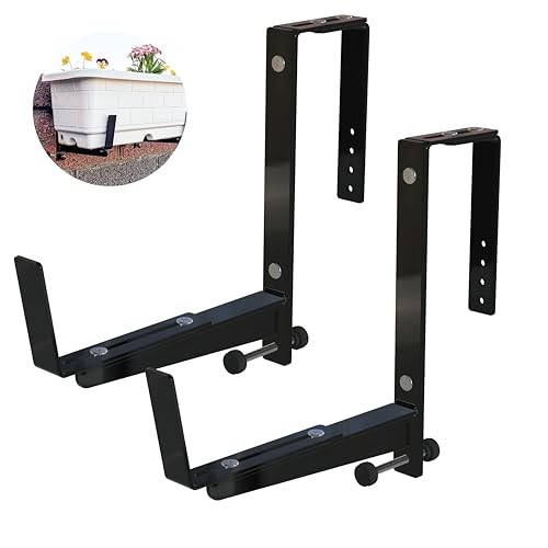 Window Box Brackets for Railing- 2 Pcs Adjustable Planter - Black 2 Pack