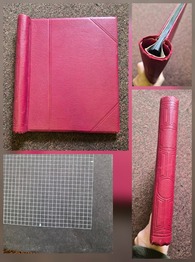 Vintage 1960's Red spring back Stamp Album with black leaves with interleaving