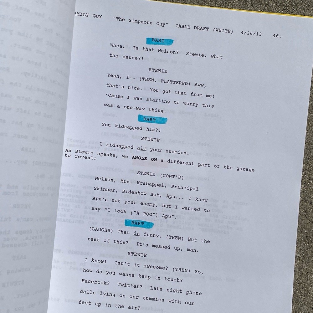 Family Guy Nancy Cartwright Bart Simpson 2013 Simpsons Used Table Draft Script