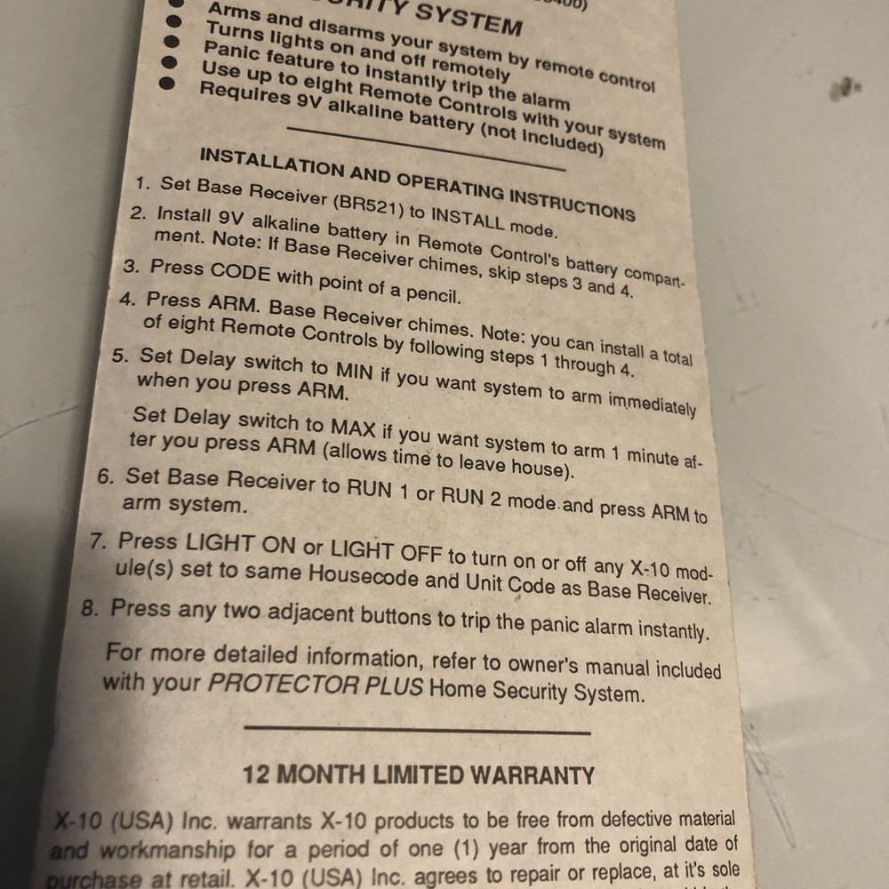 X-10 Remote Control HT544 Powerhouse Protector Plus Wireless