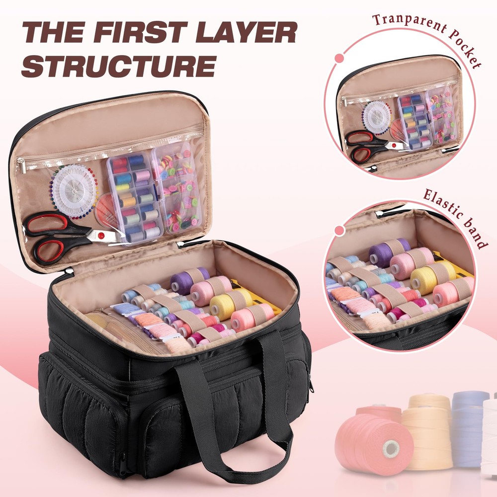 Puffer Sewing Organizer Bag, Large Capacity with Multiple Pockets and Detacha...