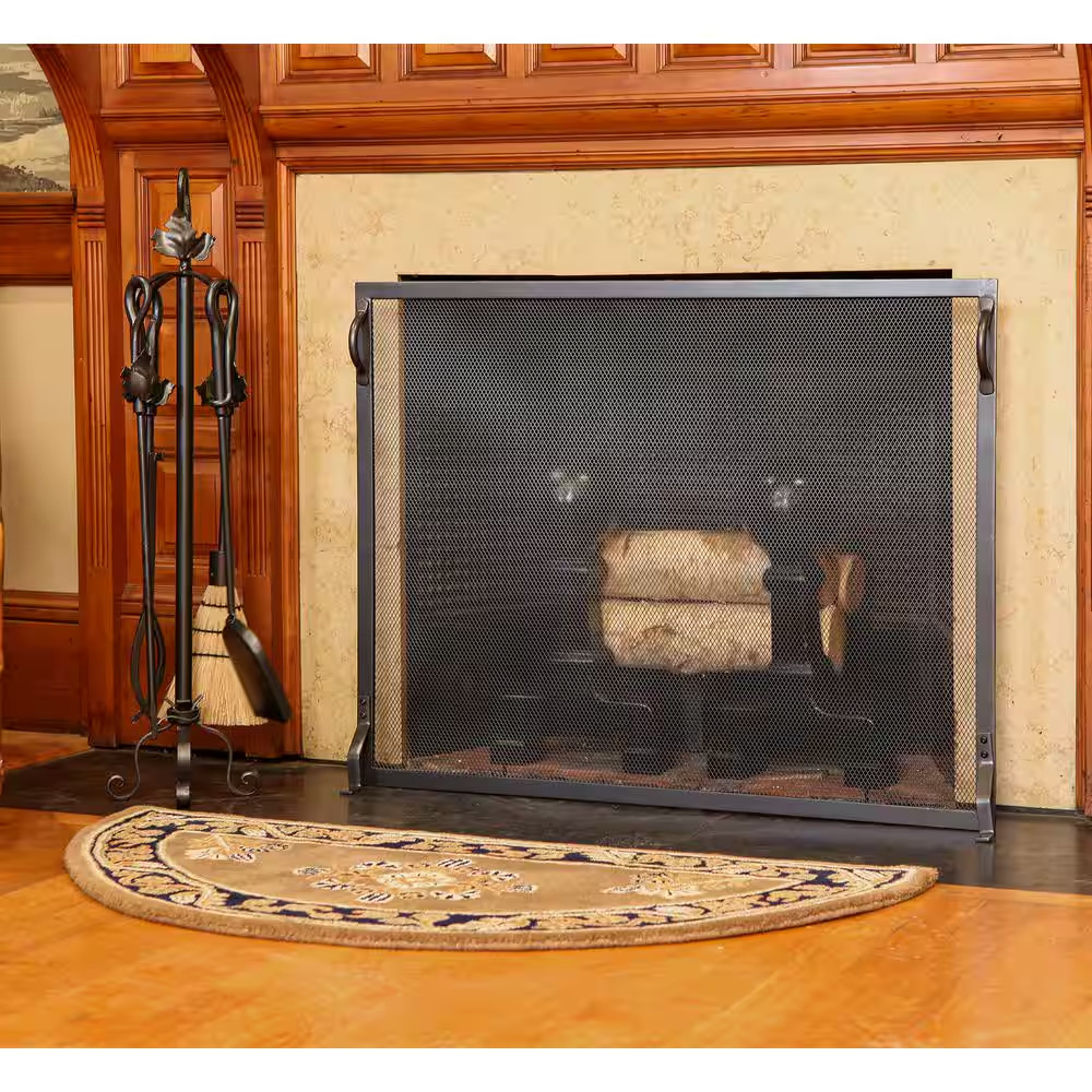 38 In. 1-Panel L Graphite Colonial Flat Fireplace Screen