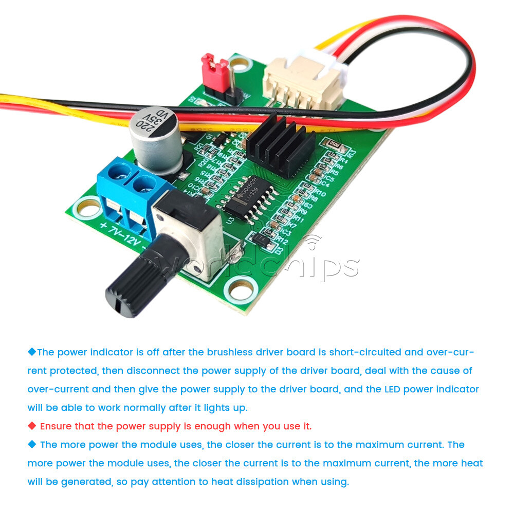 DC7V-12V DC Brushless Motor Driver Board Module Speed Controller + Terminal Wire