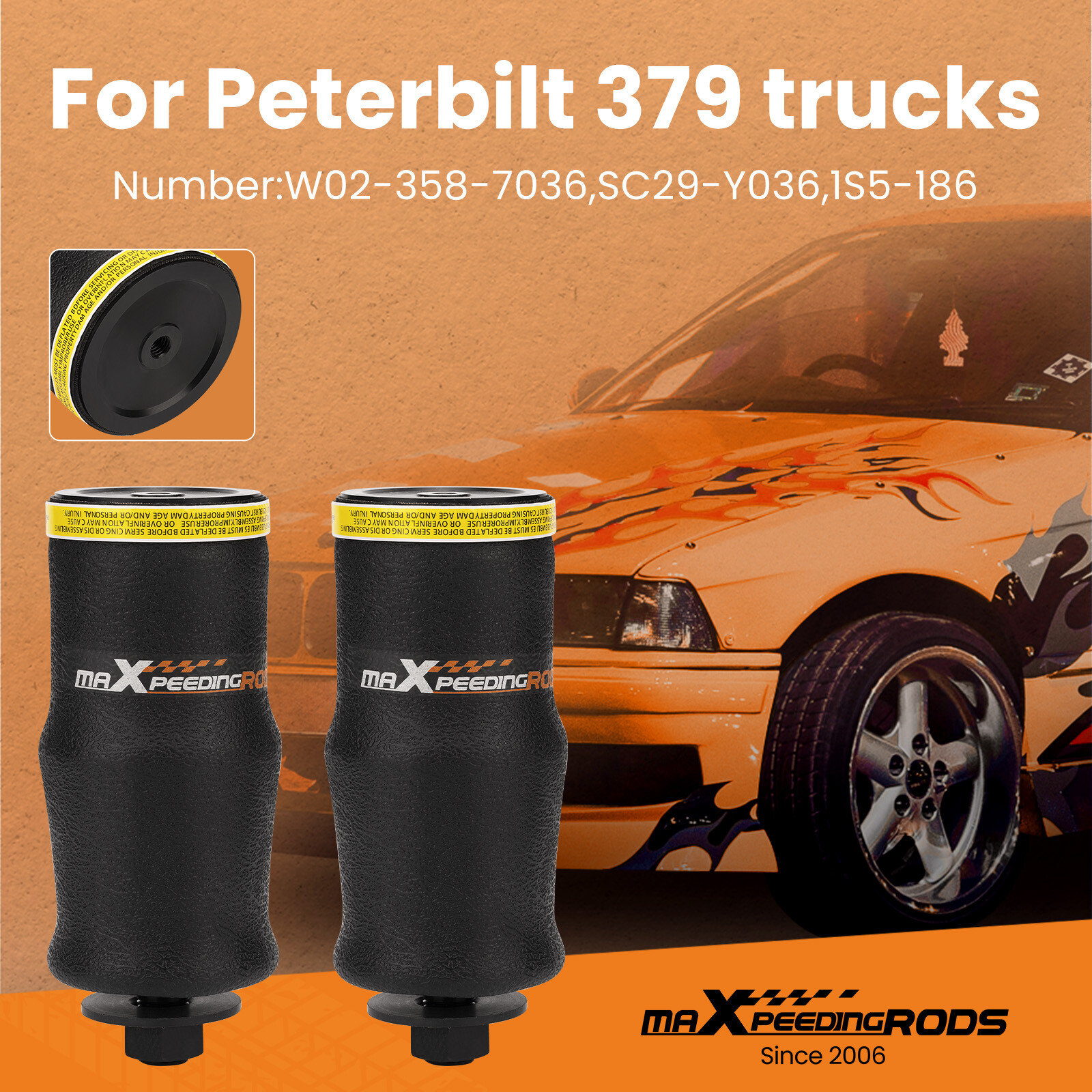 Pair Air Suspension Bag for Firestone W02-358-7036 Cab for Peterbilt W023587036