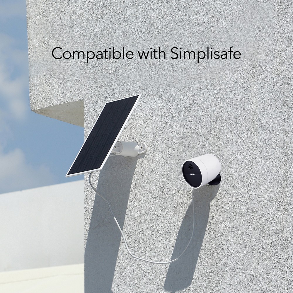 Wasserstein Solar Panel for SimpliSafe Wireless Outdoor Camera (White, 1 Pack)