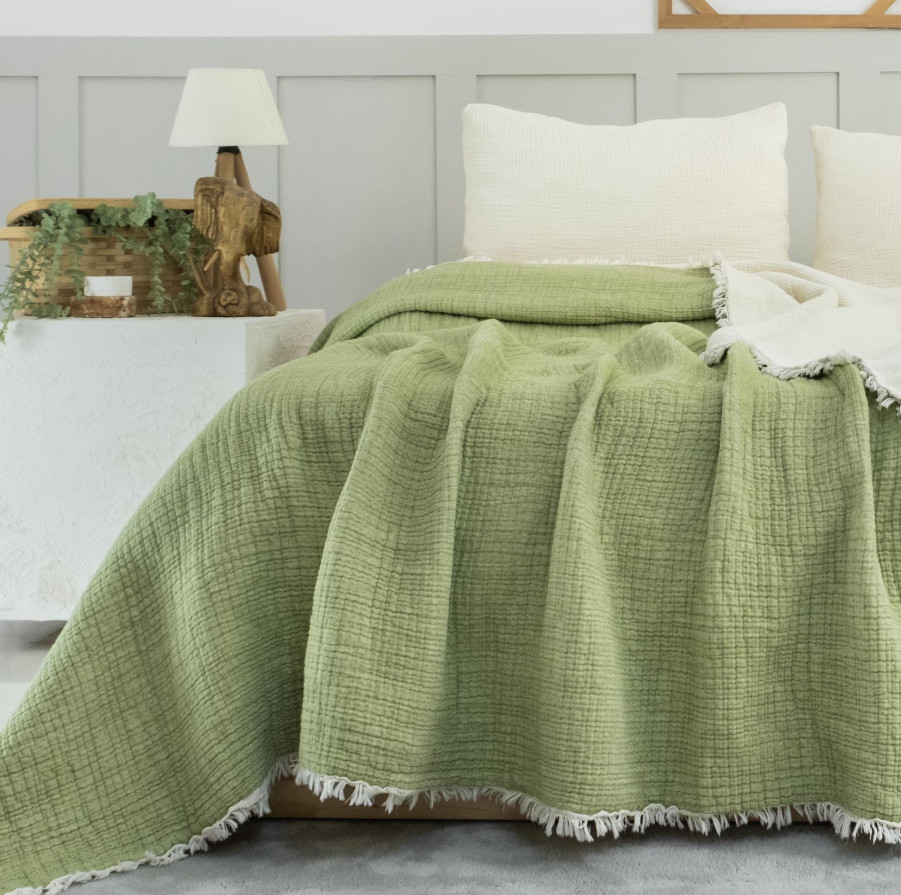 Boho Muslin Comforter Queen Size Turkish Cotton Soft Breathable Bedspread