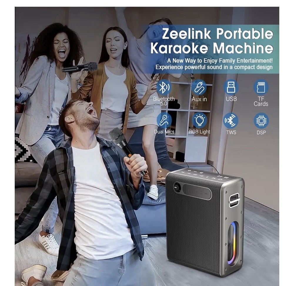 Karaoke Machine with Two Wireless Microphones, Powerful Portable Bluetooth...