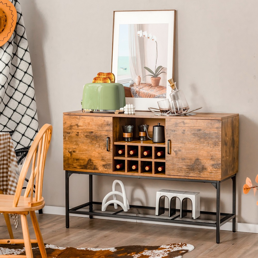 Multifunctional Cupboard Sideboard Cupboard Console Table w/Open Shelf Wine Rack