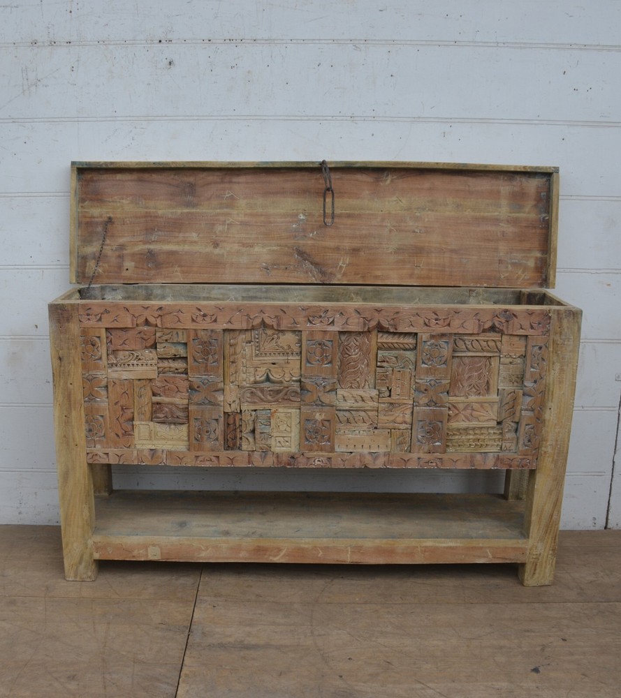 Reclaimed teak storage trunk with lower open shelf