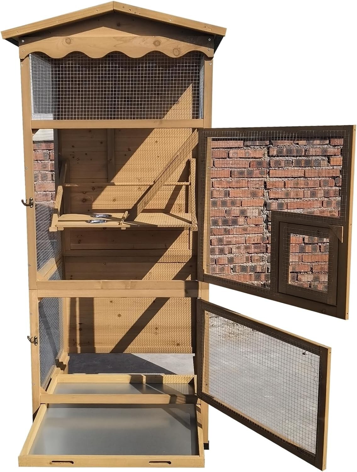 70” Large Outdoor Bird Aviary Weatherproof Wooden Indoor Bird Cage Clean Tray