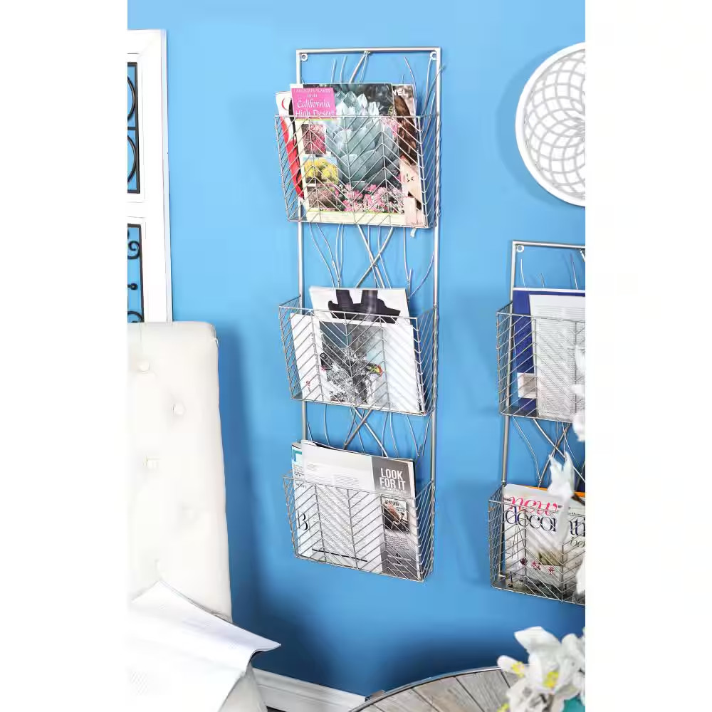Silver 3-Tier Wall Shelf with Branch-Inspired Design