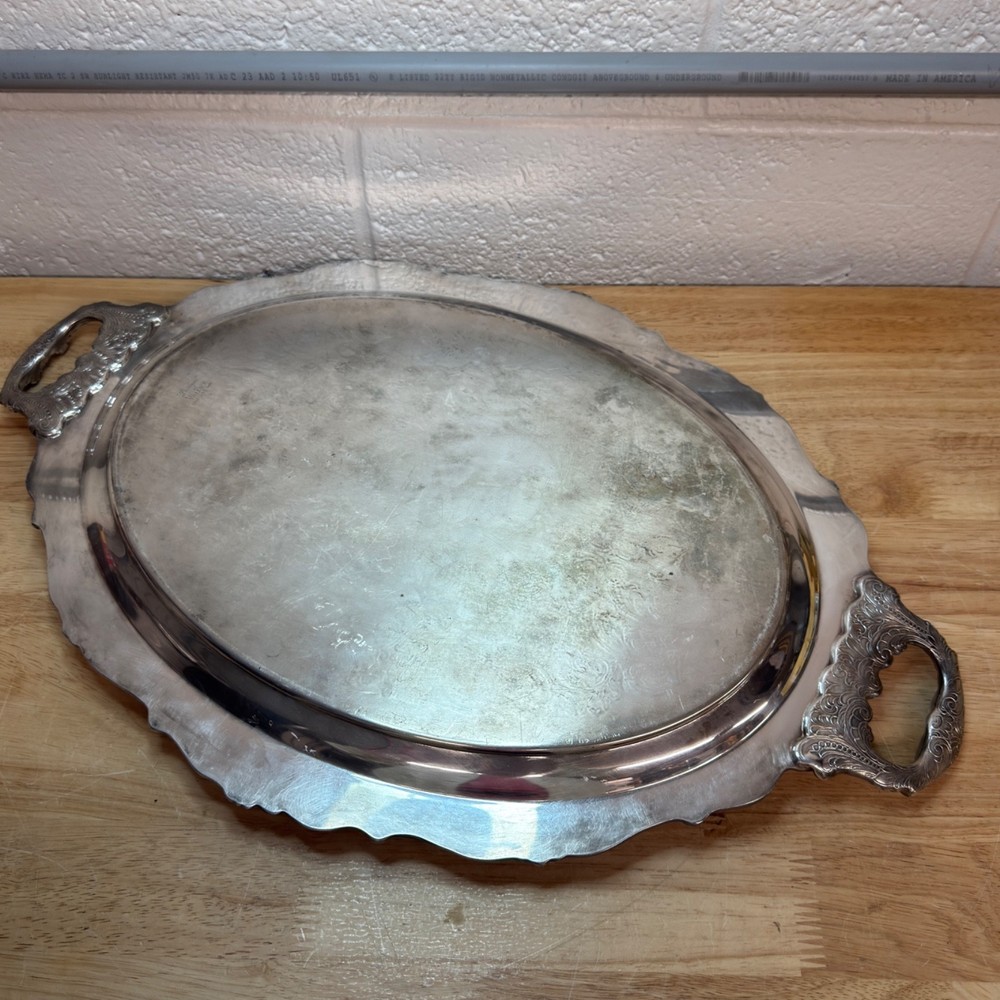 Wallace Baroque Silverplate Serving Tray #293 – 23” Oval Rococo Handled