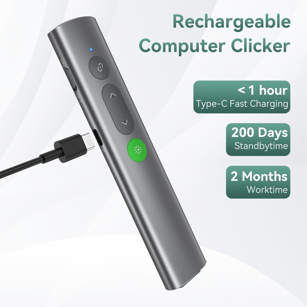 Wireless Presentation Clicker PowerPoint Remote: USB C A Presenter PPT Power ...