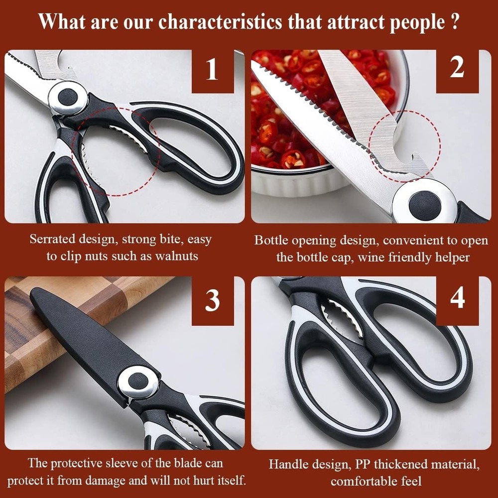 Versatile Heavy Duty Kitchen Shears - Sharp Stainless Steel Cooking Scissors