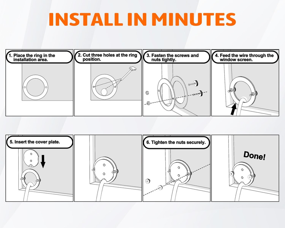 Window Screen Pass through Attachment - Bring inside Power Outside, for 1/10"-1/