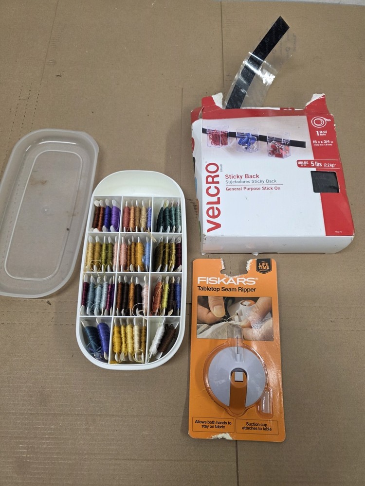 Fiskars Table Top Seam Ripper + Brand Sticky Back+ Sewing String Set