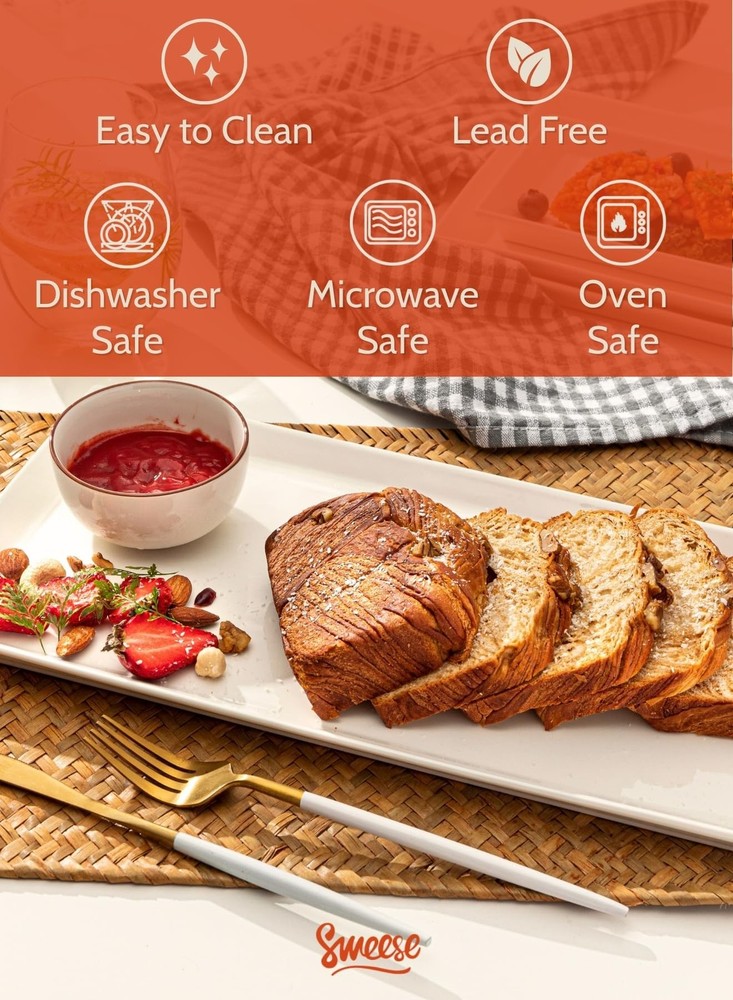 White Serving Platters, Porcelain Serving Trays for Parties, Large Rectangular